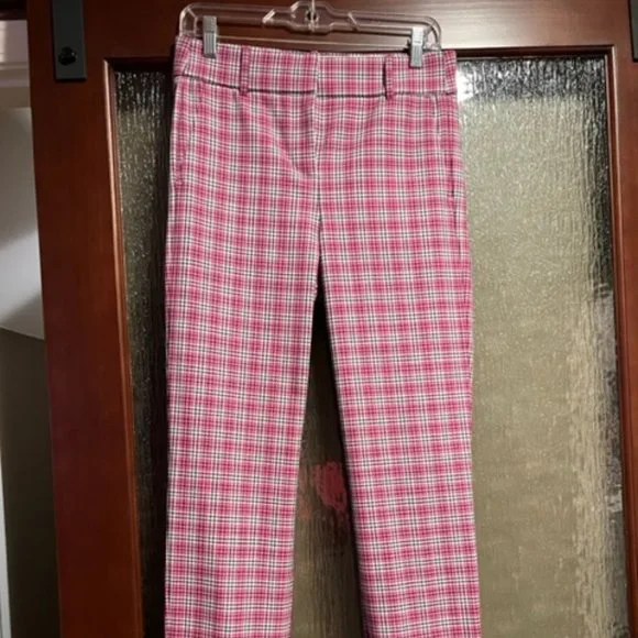 J Crew, Pink Plaid, Cigarette Pants, Size 4L, NWT